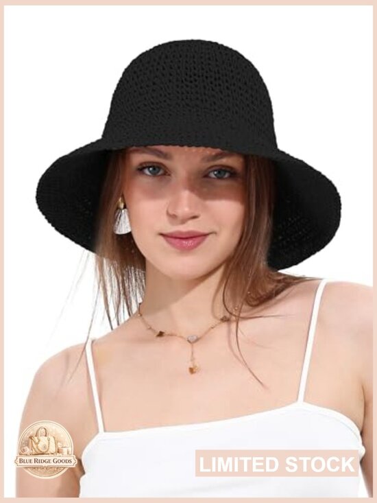 Handmade Crochet Straw Bucket Hat UPF 50+ Foldable Travel Sun Protection main image 4